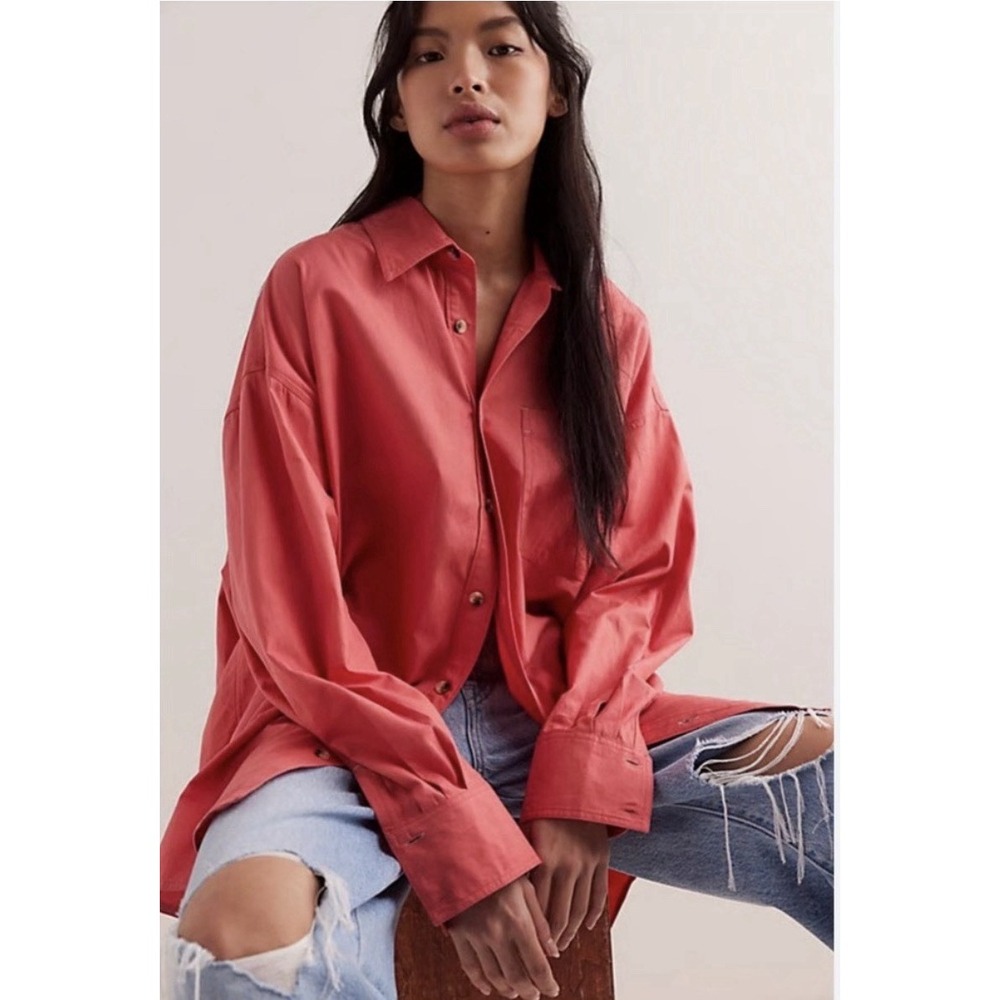 NWT Free People We The Free Freddie Button Down Coral Rosehip XS Oversized